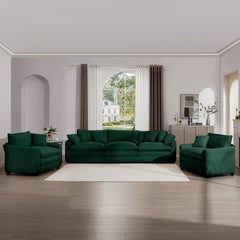Luxurious and Sophisticated Sofa Set with Soft Cushions and Pillows, Home for Living Rooms and Clubs as well as Home Theaters, Consisting of Two Single Sofas and a 3-Seater Sofas in Green Corduroy Fab