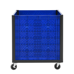 Collapside Bulk Container With Caster,Solid Wall, total capacity of 600 lbs Stacks up to 4 high for a total of 2000 lbs and includes 4 feet for stacking, blue