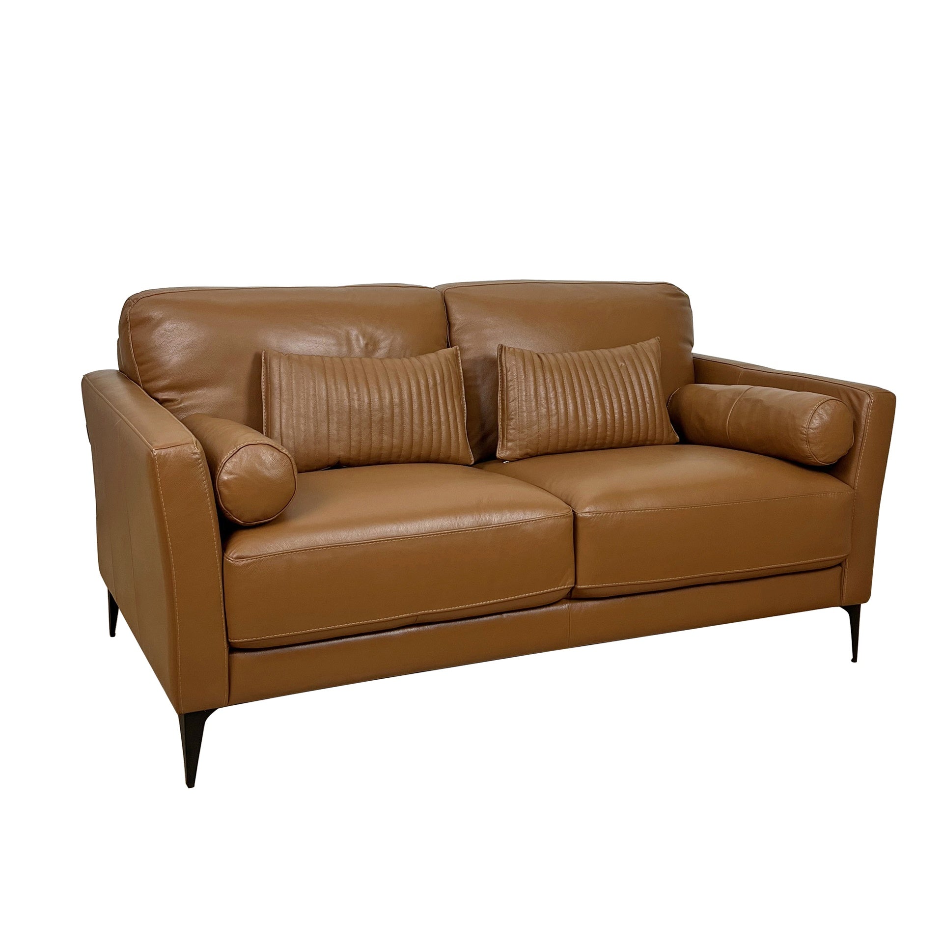 Tussio Saddle Tan Leather Loveseat W/5 Pillows