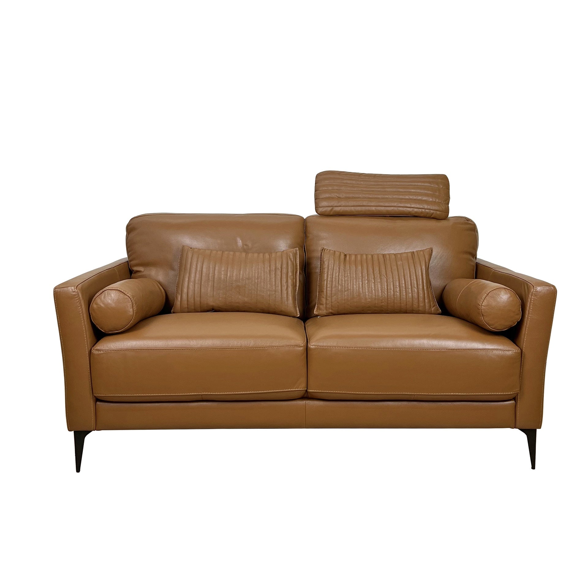 Tussio Saddle Tan Leather Loveseat W/5 Pillows