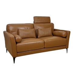 Tussio Saddle Tan Leather Loveseat W/5 Pillows