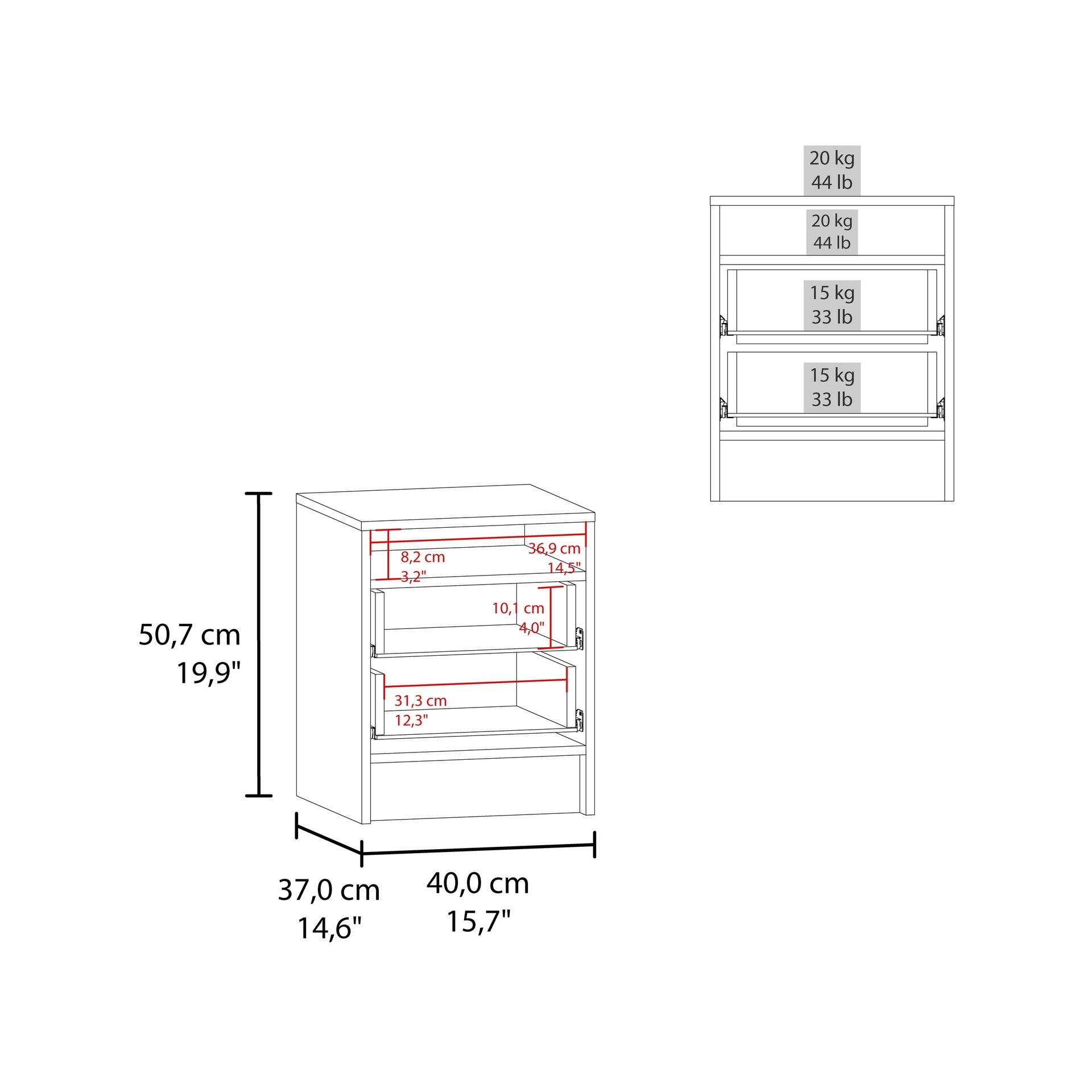 Eter Nightstand with Two Drawers and One Open Storage Shelf, Modern Bedroom Storage