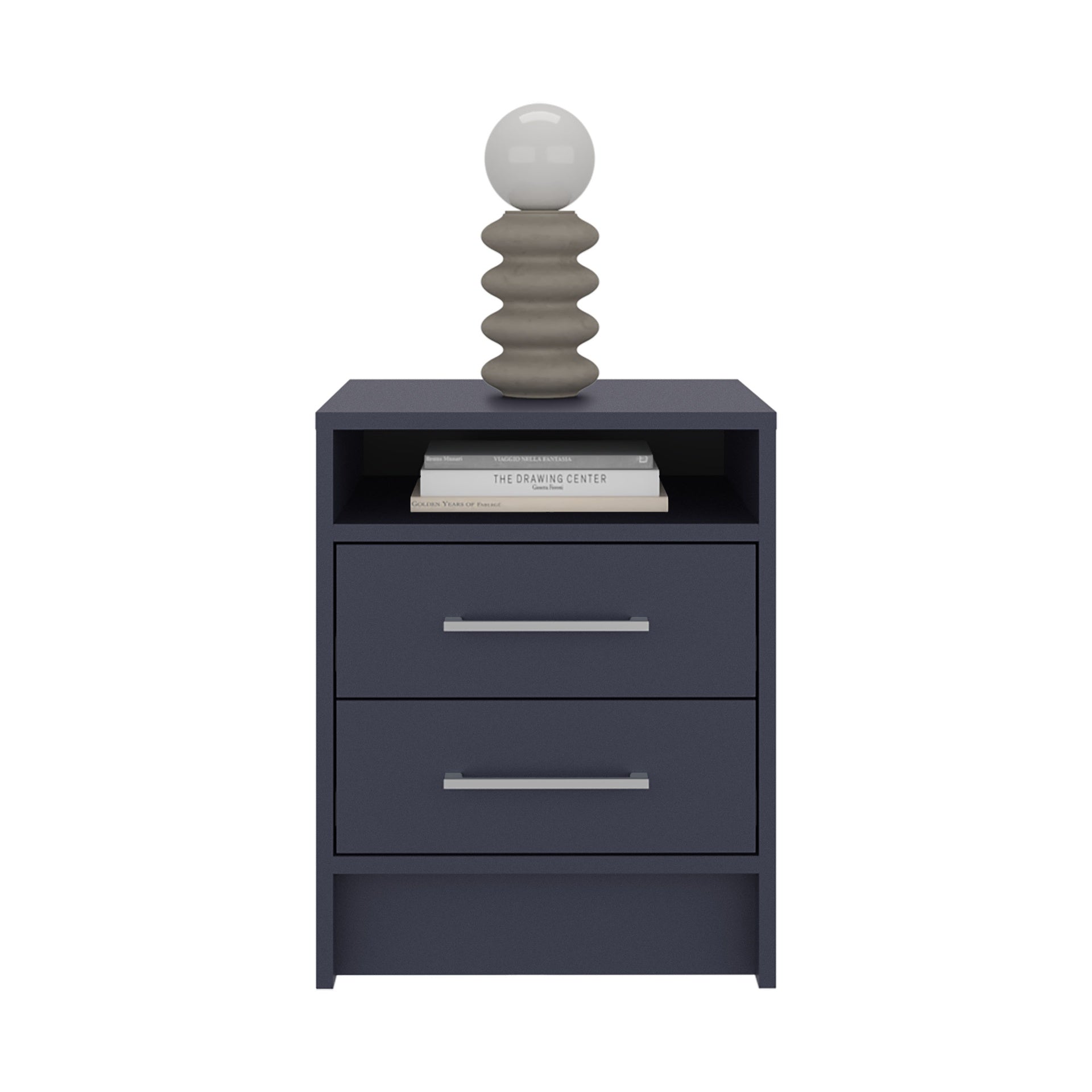 Eter Nightstand with Two Drawers and One Open Storage Shelf, Modern Bedroom Storage