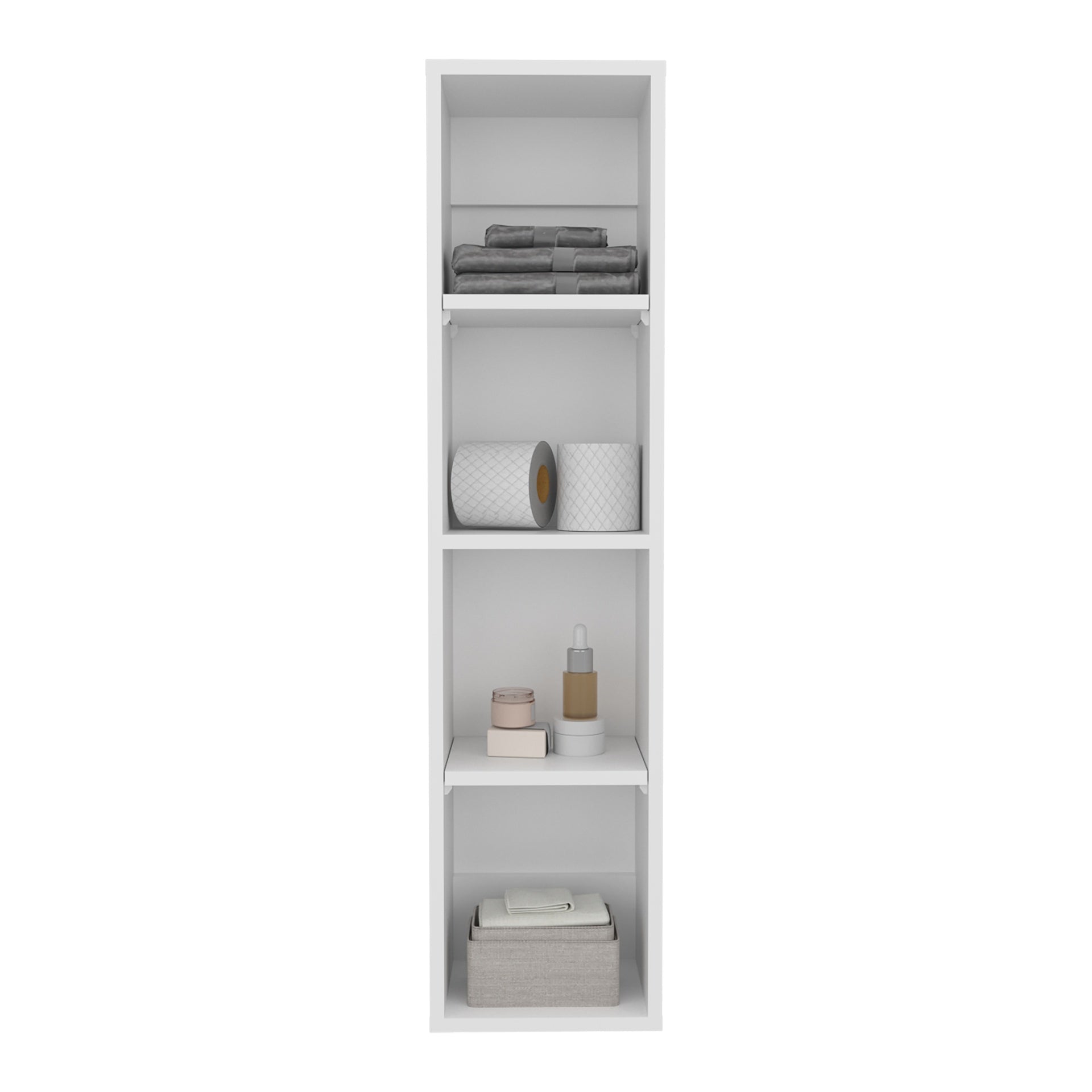 Tall Manufactured Wood Wall-Mounted Cabinet Storage with 4 Open Shelves, Slim Bathroom Organizer