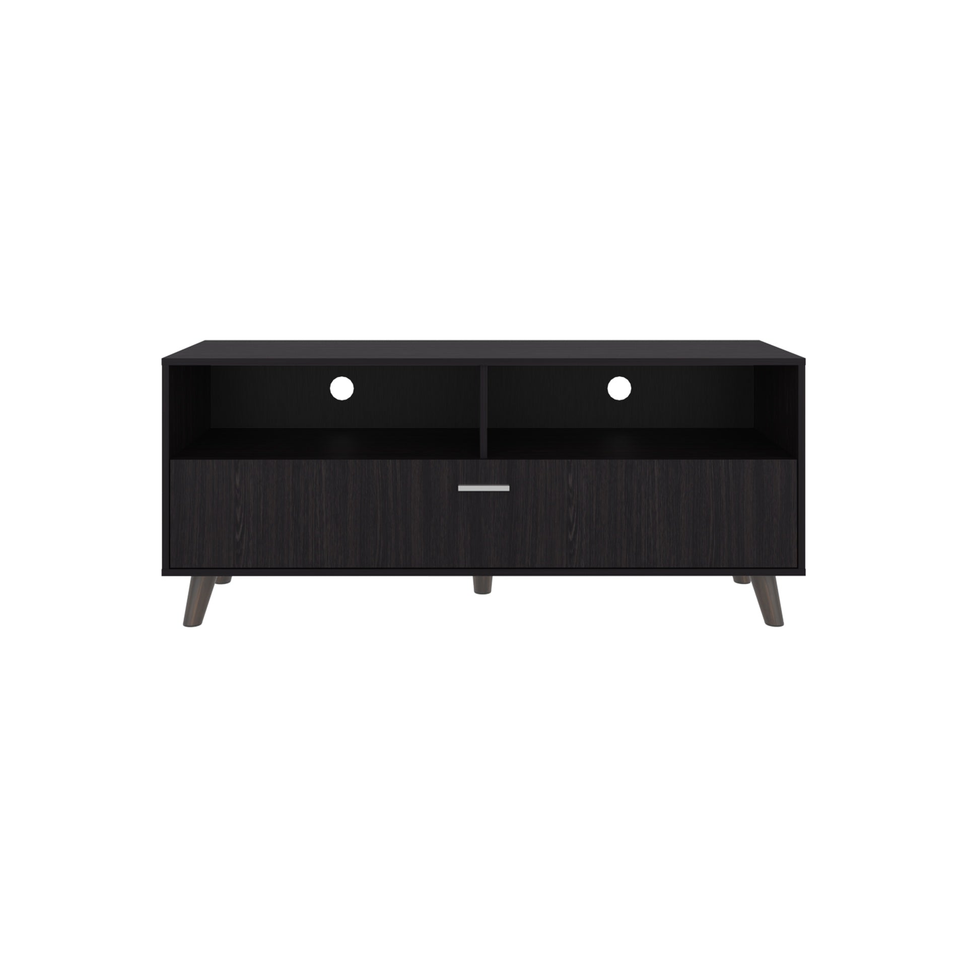 Patrick Tv Stand With 2 Doors And Open Storage Shelves, Modern Entertainment Center, Black