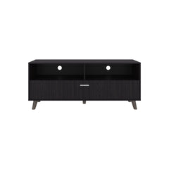 Patrick Tv Stand With 2 Doors And Open Storage Shelves, Modern Entertainment Center, Black