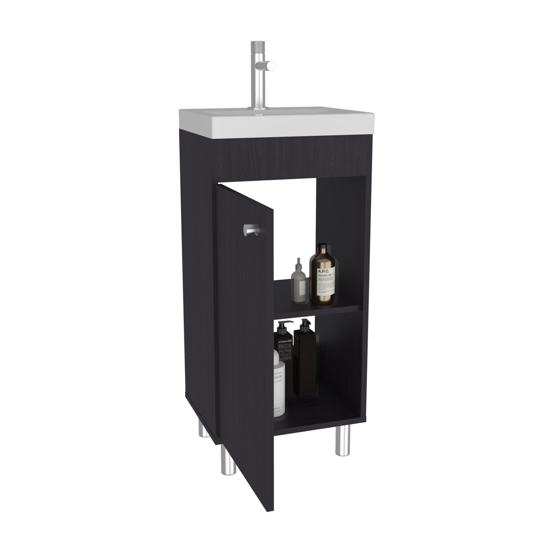 Rivera Freestanding Bathroom Vanity With One Door, Two Shelves, Sink Base Cabinet, Black
