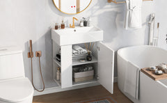 21.6inch Modern Floating Bathroom Vanity with Ceramic Basin - Perfect for Small Bathrooms, Left side storage