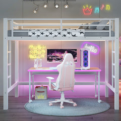Twin Size Metal Loft Bed, Loft Bed with Easy Climbing Ladder and Guardrails , White