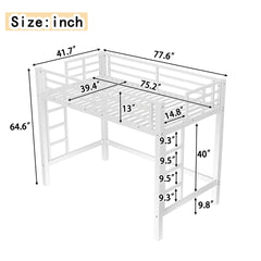 Twin Size Metal Loft Bed, Loft Bed with Easy Climbing Ladder and Guardrails , White