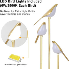 Gold Floor Lamps for Living Room, Modern Floor Lamp with Shelves, Mid Century Standing Lamp with 3 Adjustable LED Bird Lights