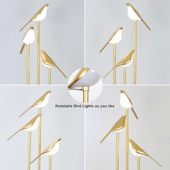 Gold Floor Lamps for Living Room, Modern Floor Lamp with Shelves, Mid Century Standing Lamp with 3 Adjustable LED Bird Lights