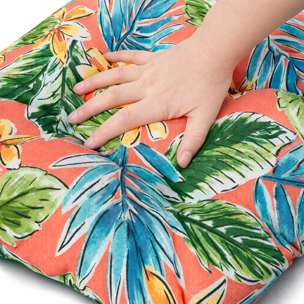 Outdoor Chair Cushions Set of 2, 19 x 19 x 4 Inch Tufted Seat Cushions with Ties, Waterproof Patio Chair Pads for Dining Chairs, Garden & Outdoor Furniture-Bright Coral Pink