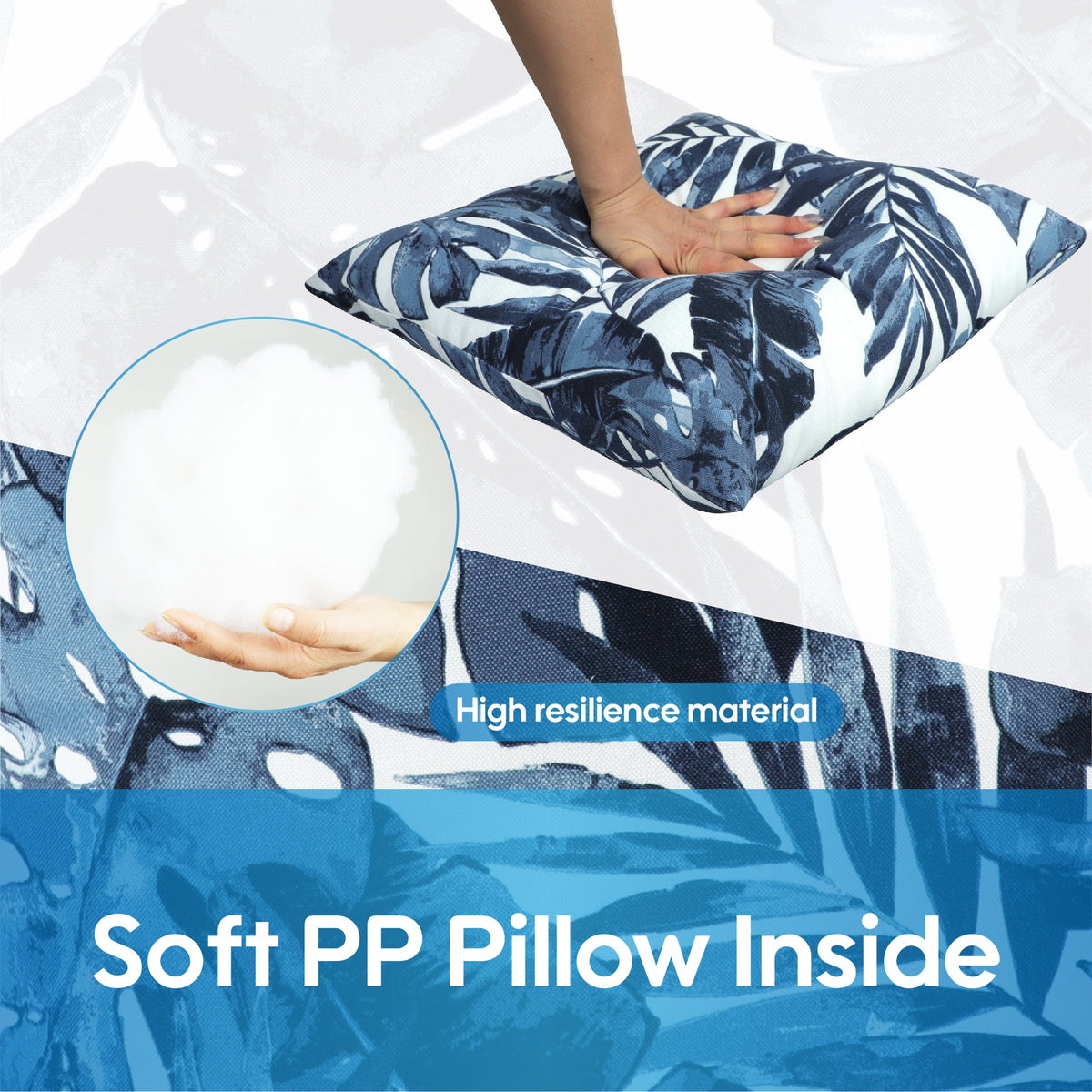 2 Pack Outdoor Throw Pillows, Waterproof & Fade-Resistant Patio Cushions for Garden, Porch, Poolside Furniture - Soft & Comfortable Decorative Pillow  (18x18 Inch, Blue Big leaf)