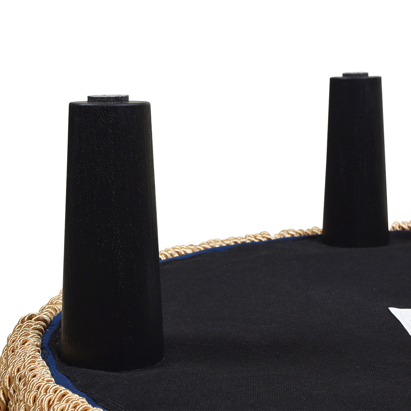 Yolanda 24" Round Upholstered Accent Ottoman, Navy Blue Velvet with Gold Trim
