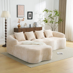 Full Compression L-Shape Sectional Sofa with Curved Chaise, Beige Modular Chenille Couch, High-Density for Apartment Living Room