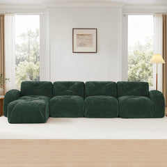 L-shaped Soft Velvet Fabric,Tufted Design,32D High Density Sponge Bottom,Ergonomic Design Bottom,Anti-Slip Design,Free Combination,No Assembly Required,Movable Ottoman For Living Rooms,Green
