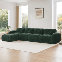L-shaped Soft Velvet Fabric,Tufted Design,32D High Density Sponge Bottom,Ergonomic Design Bottom,Anti-Slip Design,Free Combination,No Assembly Required,Movable Ottoman For Living Rooms,Green