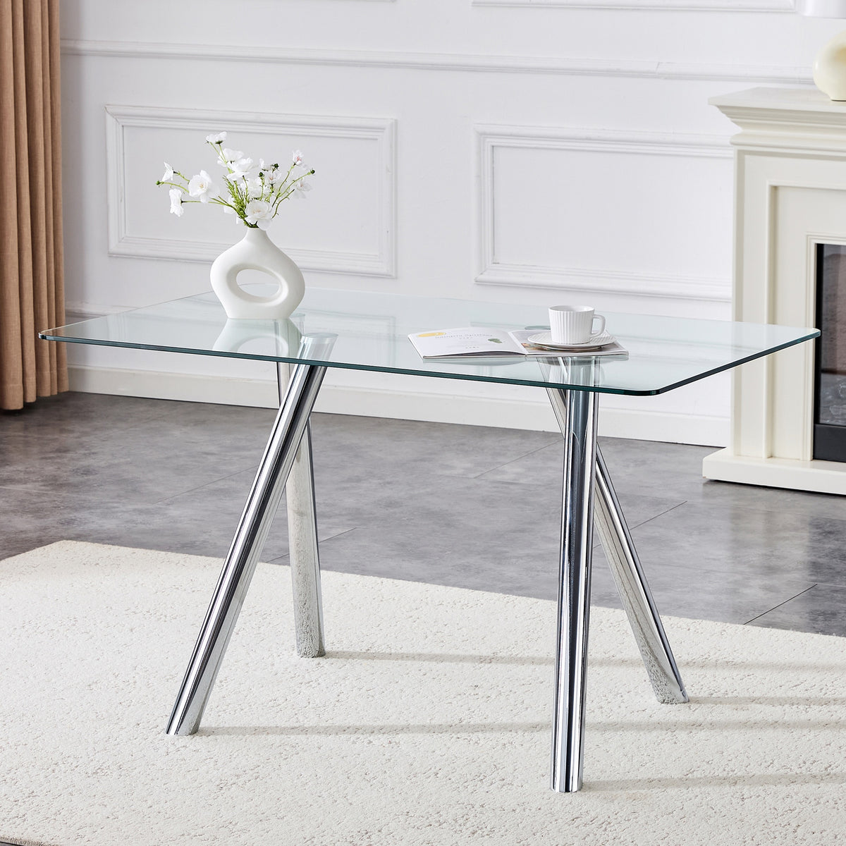 51-Inch Tempered Glass Dining Table with Sturdy Metal Legs