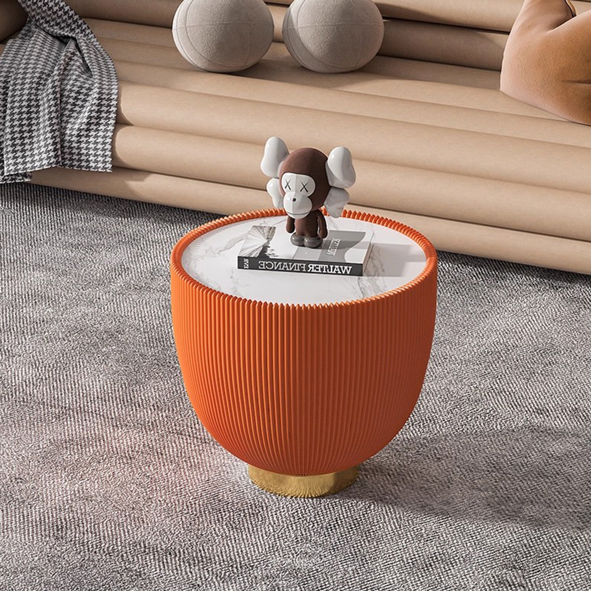 Modern Round Sintered stone Pattern Tabletop Leather Edge Sofa End Table with Metal Base,Luxurious Side Table for Home Decor Living Room
(Each tabletop has a unique grey pattern)