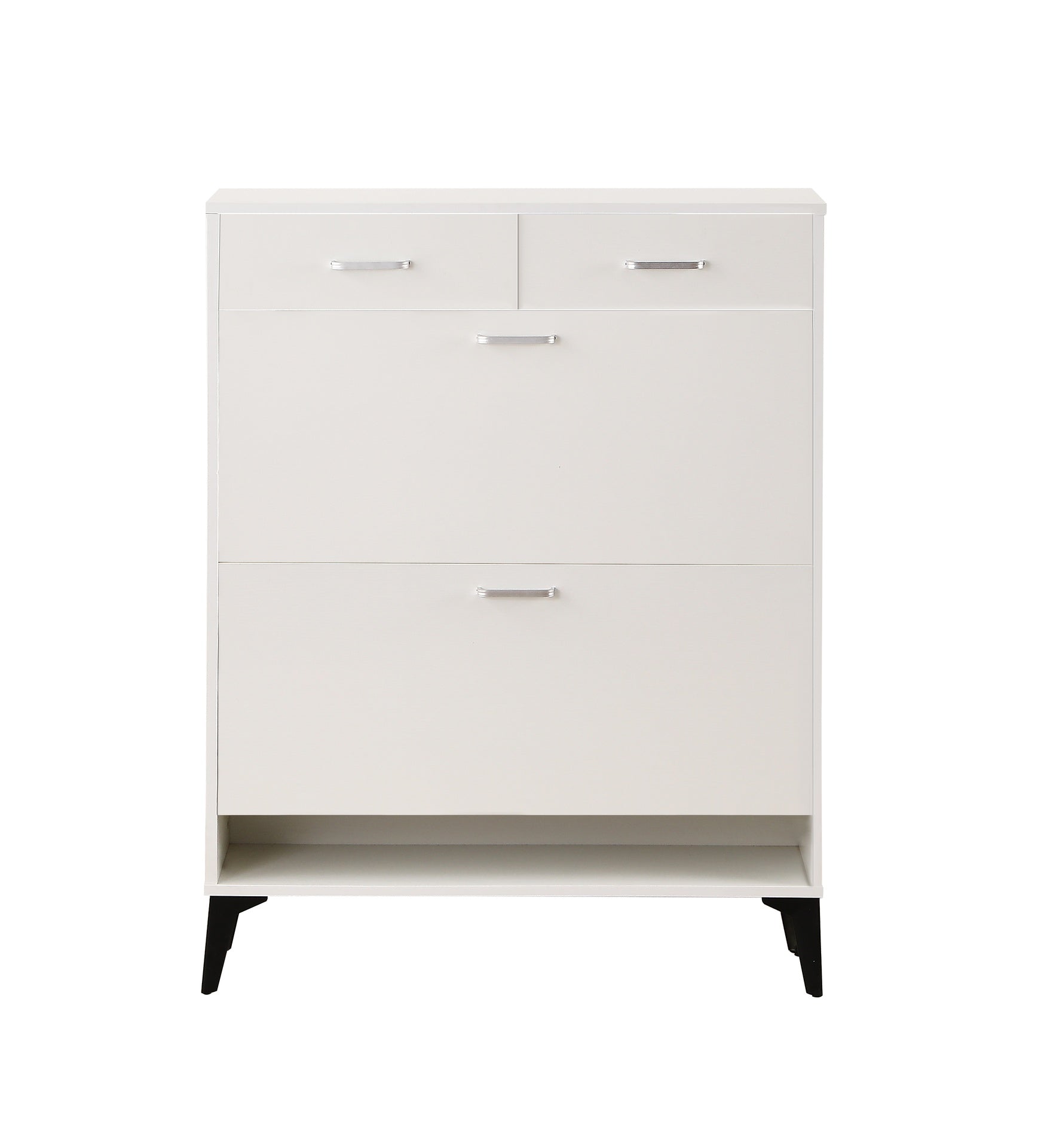 Large size Shoe Cabinet,Free Standing Tipping Bucket Shoe Rack Organizer with 2 Flip Drawers&2 Drawer,Modern Tipping Bucket for Entryway, Hallway, Bedroom-white