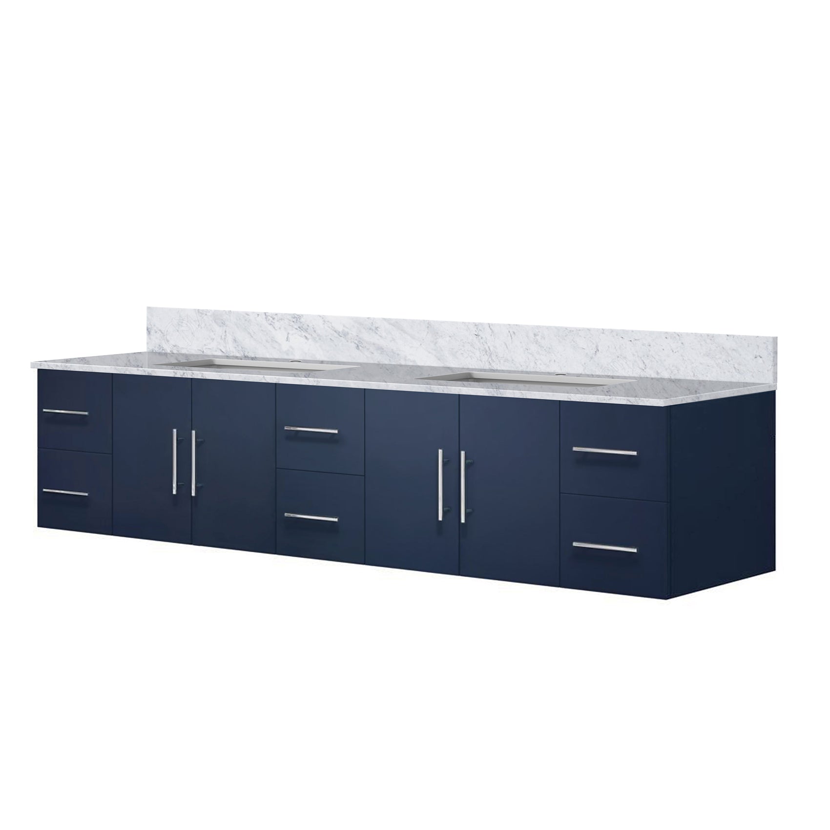Navy Blue Double Bath Vanity 84 in. W x 22 in. D, with Carrara Marble Top