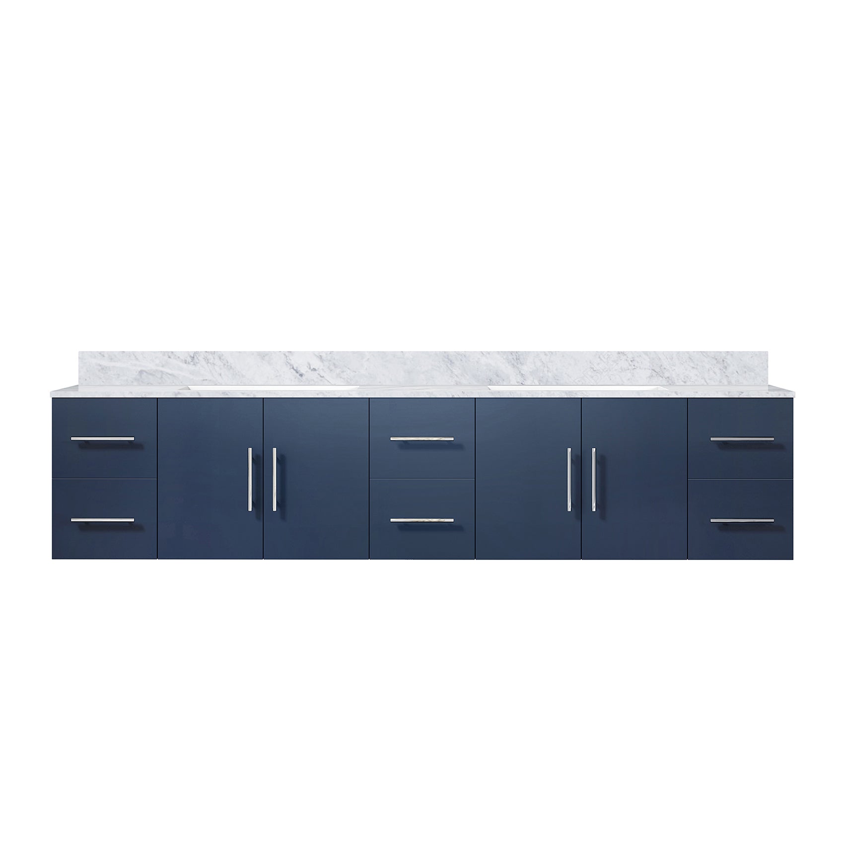 Navy Blue Double Bath Vanity 84 in. W x 22 in. D, with Carrara Marble Top
