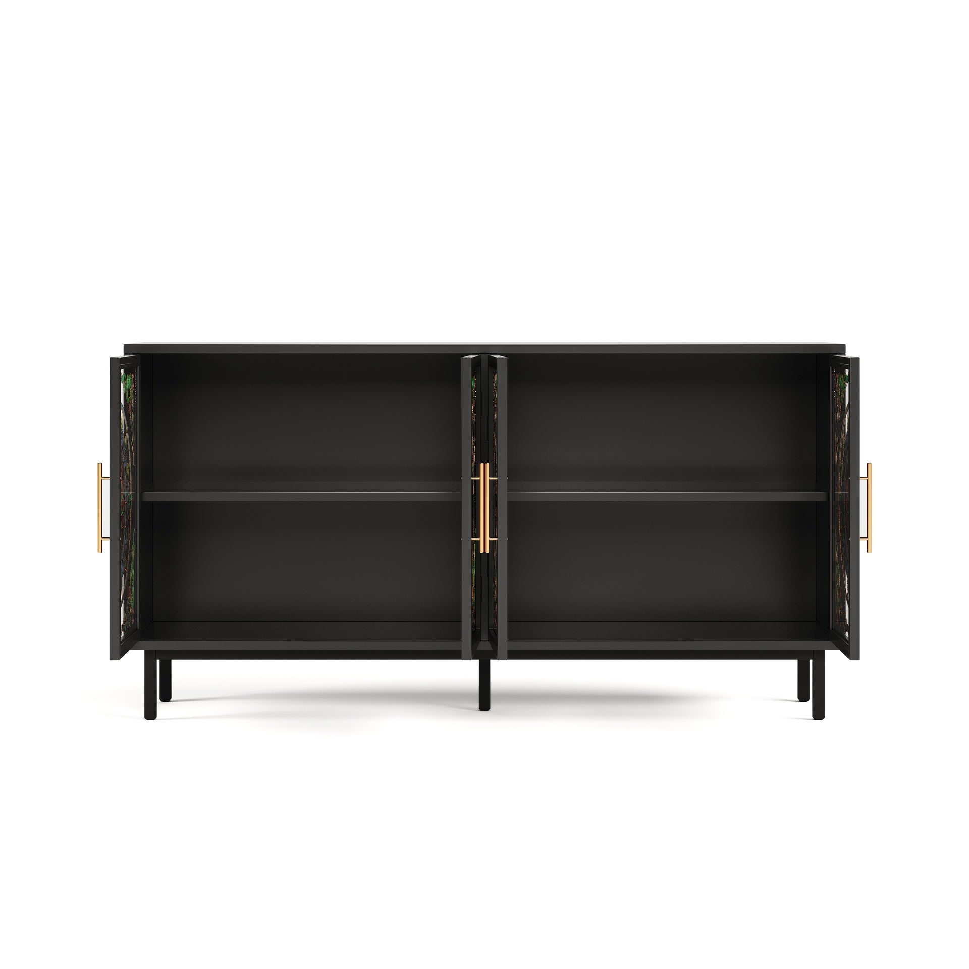 60.3 "Decorative Cabinet with 4 doors, Painted glass metal iron frame Buffet Cabinet, Artistic storage Cabinet, Entrance Cabinet, Living room, Bedroom, Dining room