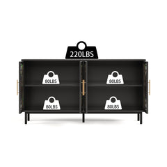60.3 "Decorative Cabinet with 4 doors, Painted glass metal iron frame Buffet Cabinet, Artistic storage Cabinet, Entrance Cabinet, Living room, Bedroom, Dining room