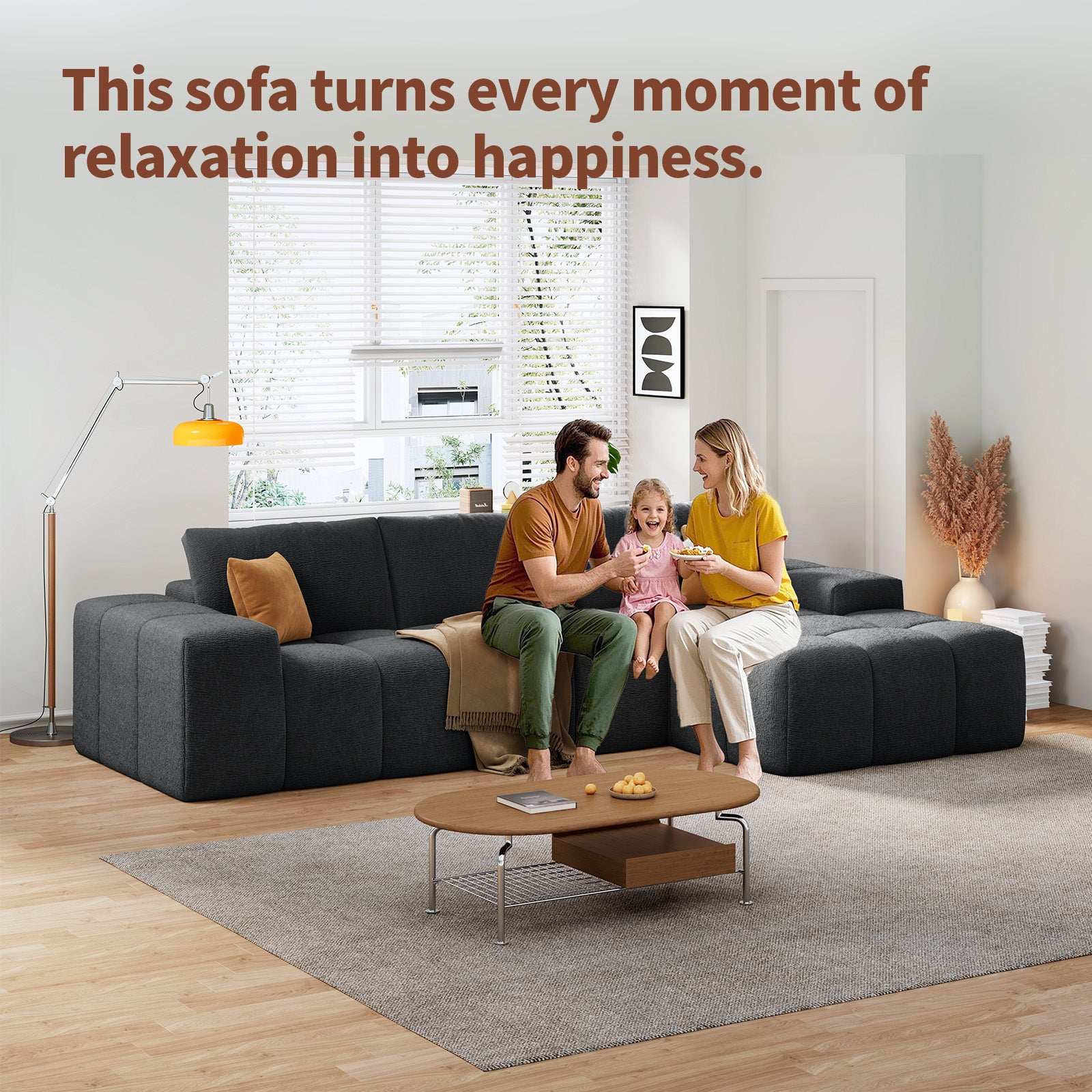 L-shaped modular combination sofa, no assembly required, deep seat sofa with 3 cushions, soft fabric upholstery, suitable for modern lounge chairs in living rooms and bedrooms