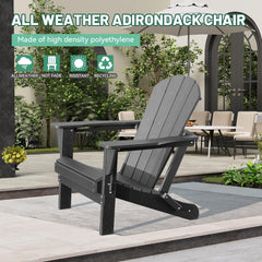 Adirondack Chair, Plastic Adirondack Chairs, HDPE Adirondack Chair, Folding Adirondack Chairs,Outdoor Chairs with Cup Holder for Lawn Patio Deck Fire Pit -Gray