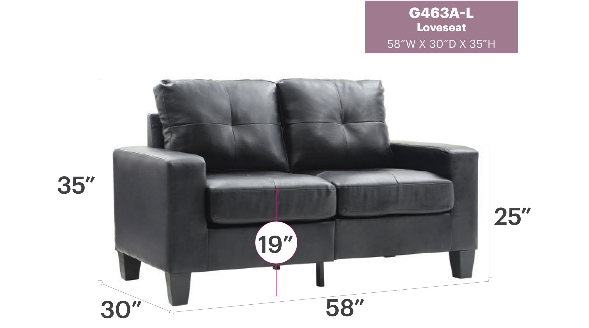 Newbury G463A-L Modular Loveseat , BLACK