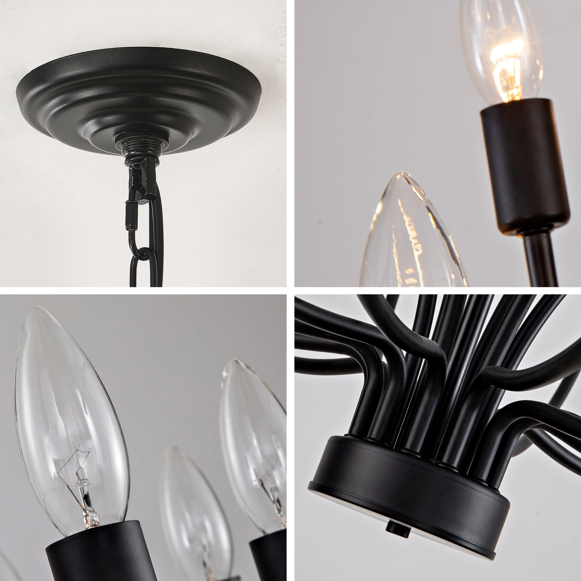 Industrial Black Chandelier Rustic Vintage 33-Lights Candle Style Chandeliers Light Fixture Large Retro Black Chandelier for Dining Room, Kitchen Island, Living Room, E12