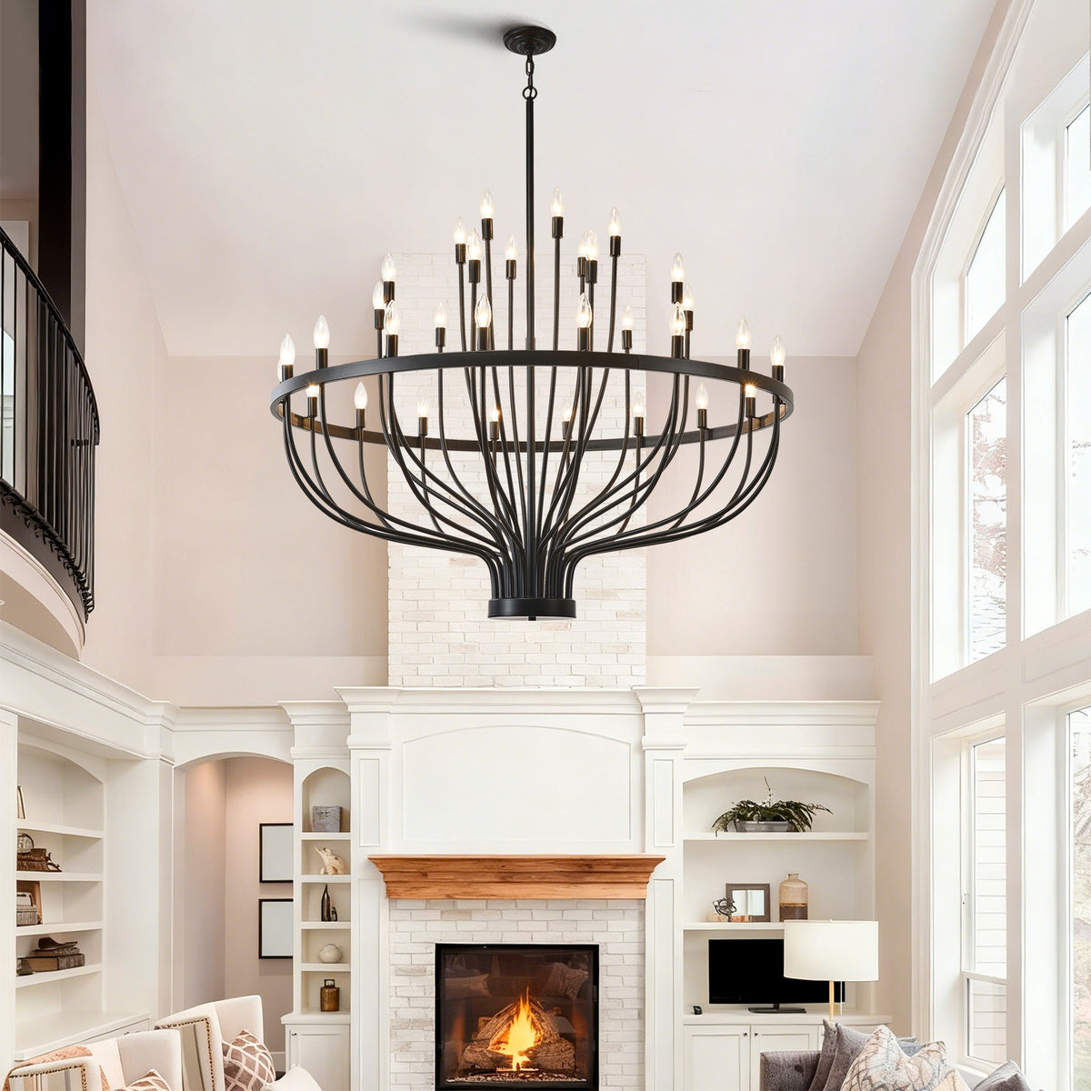 Industrial Black Chandelier Rustic Vintage 33-Lights Candle Style Chandeliers Light Fixture Large Retro Black Chandelier for Dining Room, Kitchen Island, Living Room, E12