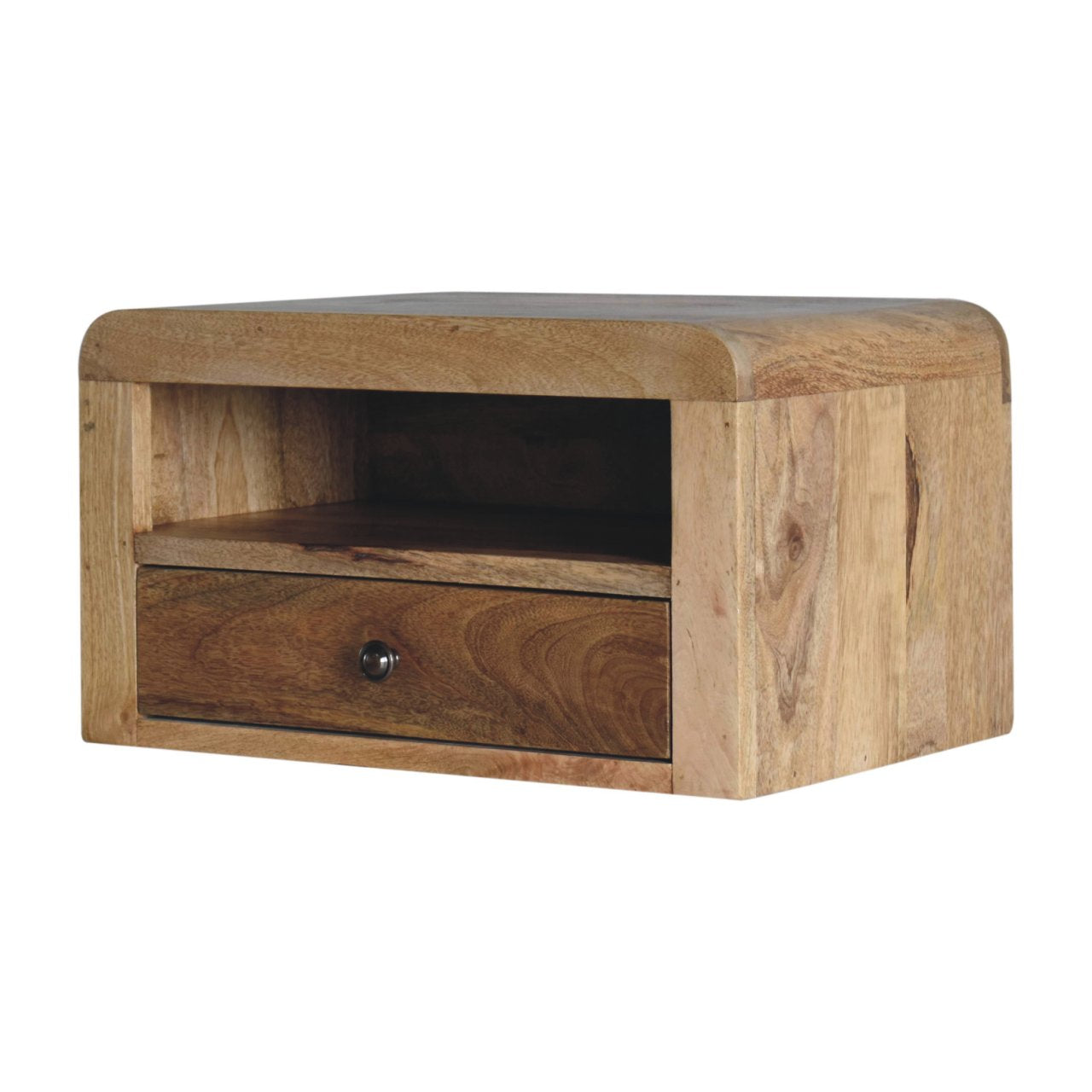 Chunky Floating Bedside,1-Drawer, 1 Open Slot, Oak-ish, Light Brown