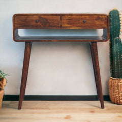 Sonata Chestnut Console Table, Nordic Legs, 2-Drawers, Open Slot, Brown