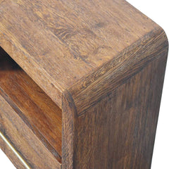 Solid Wood Curved Edge Bedside,Brown,1-Drawer,1-Shelf