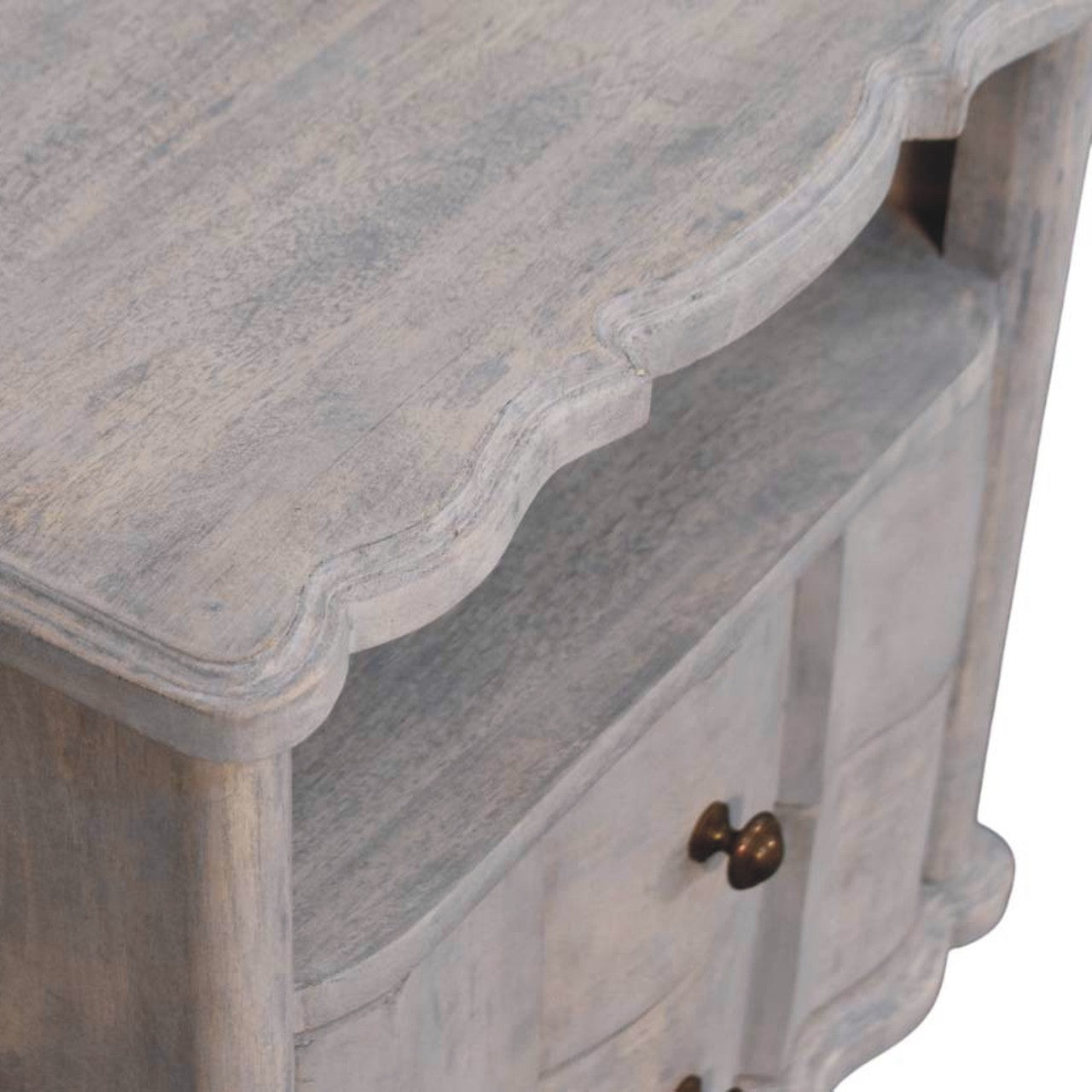 Solid Wood Lucia Bedside,Grey,2-Drawer,1-Shelf