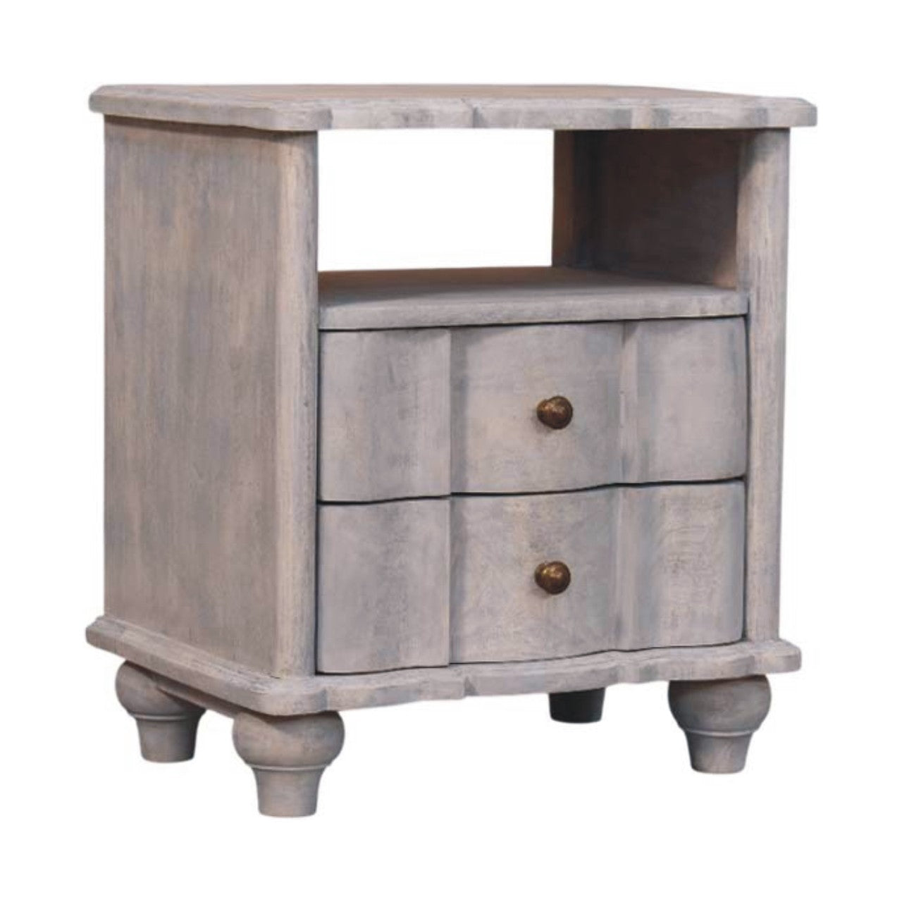 Solid Wood Lucia Bedside,Grey,2-Drawer,1-Shelf