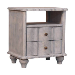 Solid Wood Lucia Bedside,Grey,2-Drawer,1-Shelf