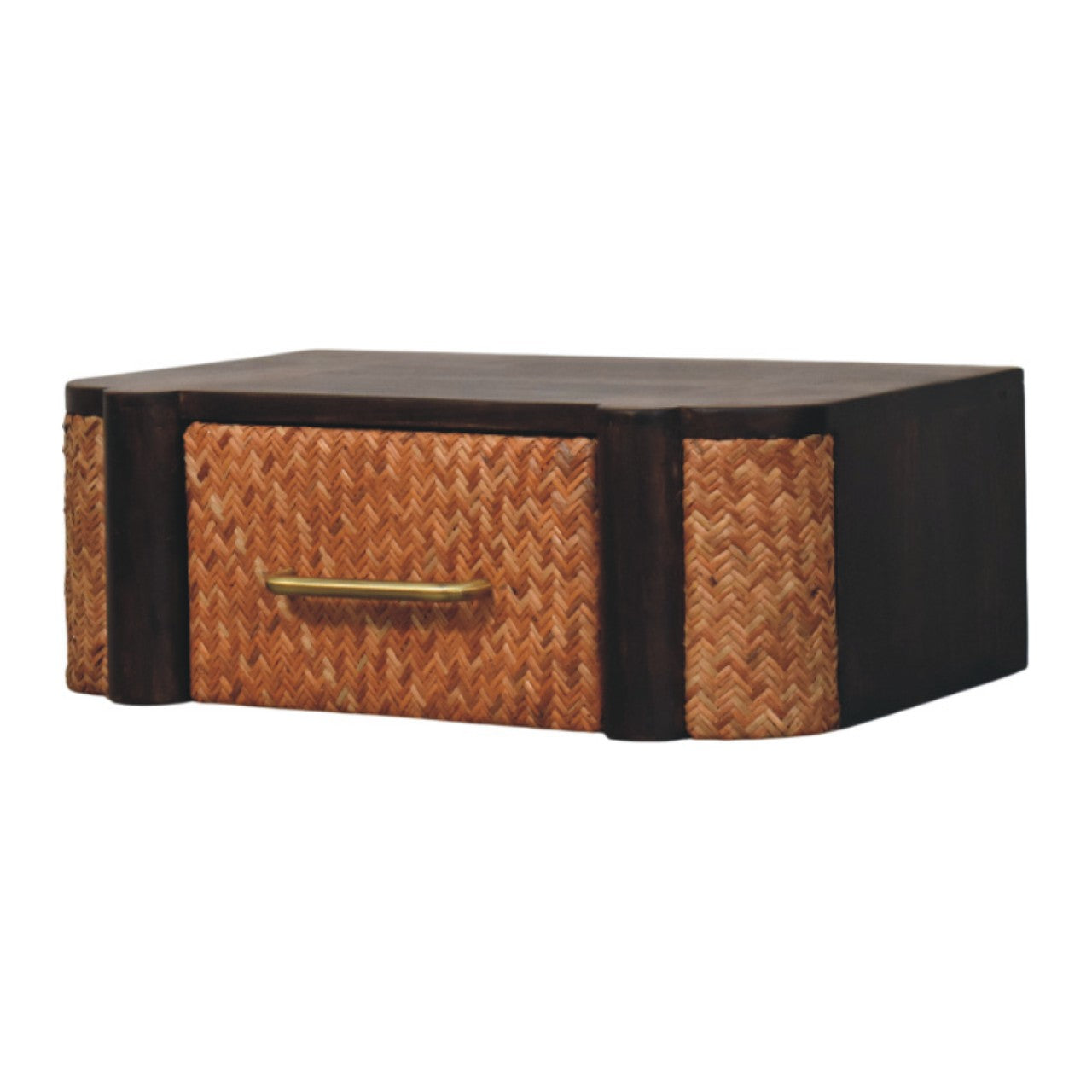Solid Wood Rattan Curve Wall-Mounted Drawer,Brown