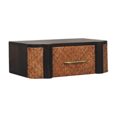 Solid Wood Rattan Curve Wall-Mounted Drawer,Brown
