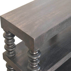 Solid Wood Spindle Shelf Console in Carbon Ash, Black with storage