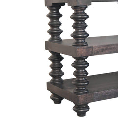 Solid Wood Spindle Shelf Console in Carbon Ash, Black with storage