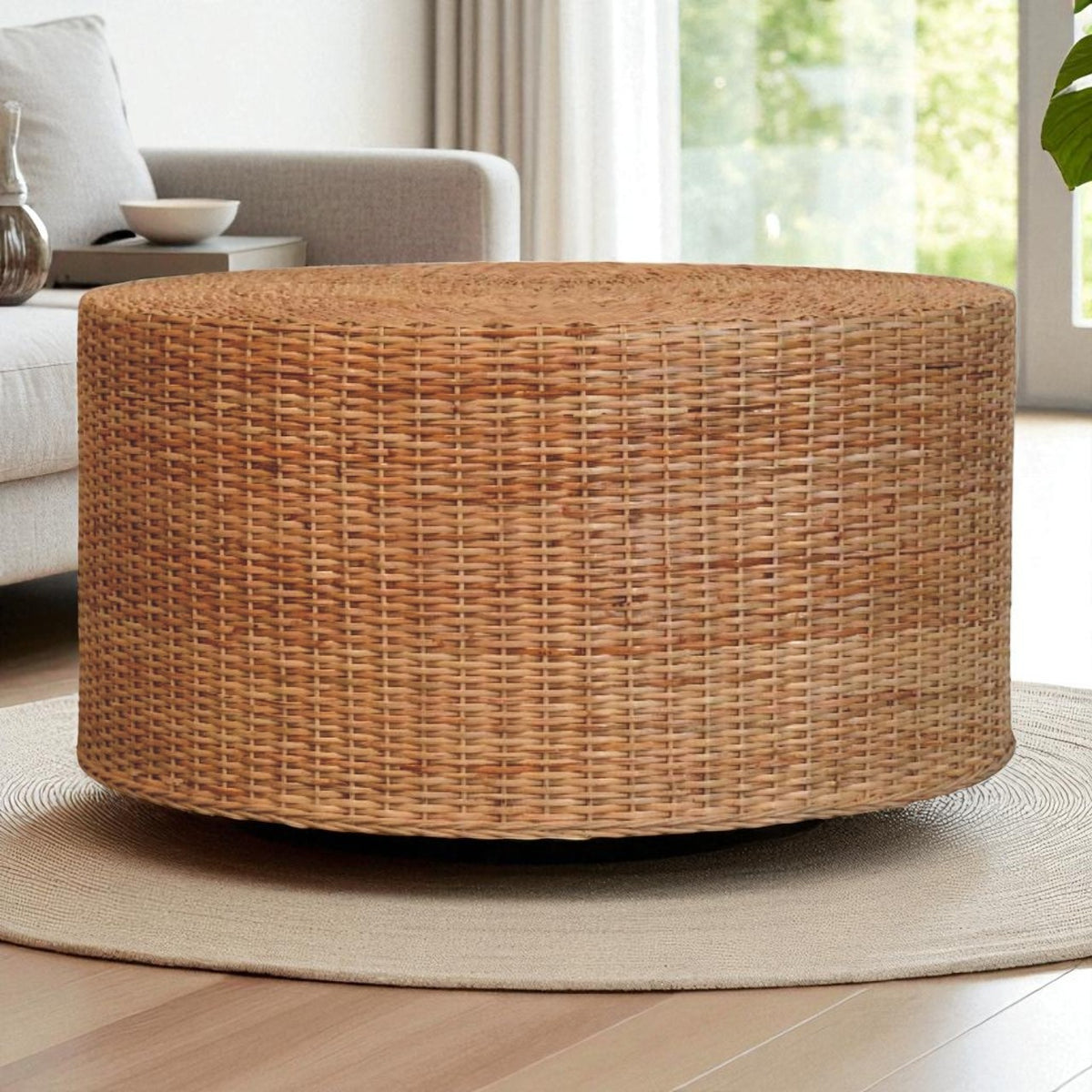 Solid Wood Regency Round Woven Coffee Table,Brown