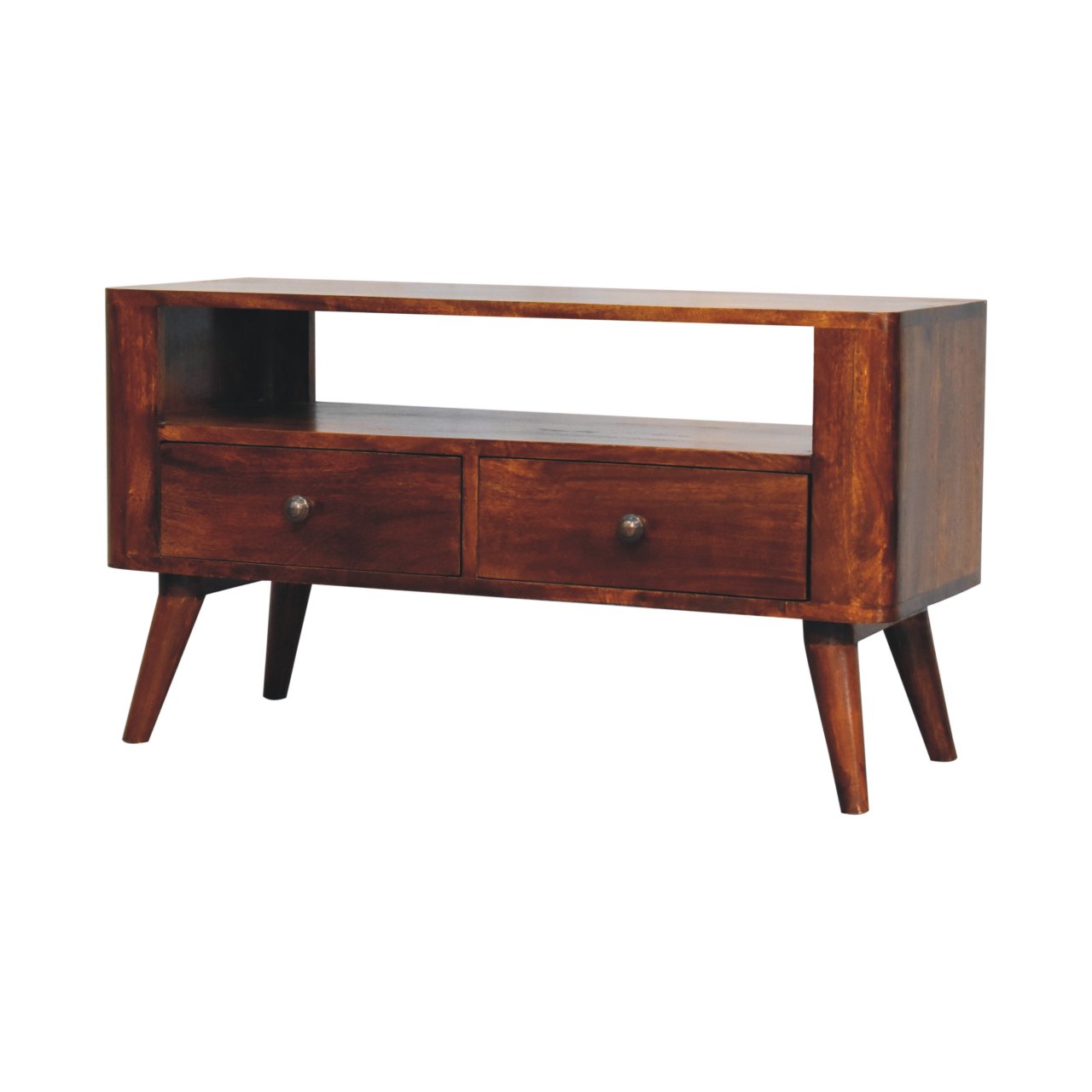 Bera Media Unit, 2-Drawers, 1 Open-Slot, Nordic Legs, Dark Brown