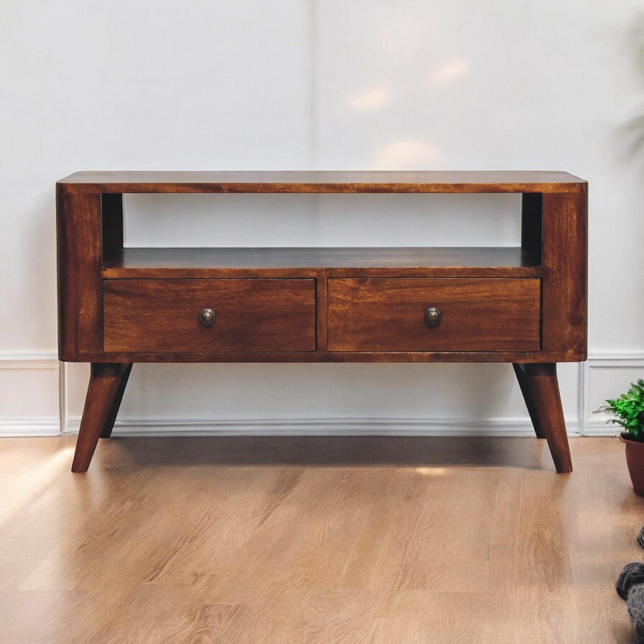 Bera Media Unit, 2-Drawers, 1 Open-Slot, Nordic Legs, Dark Brown