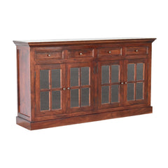 Solid Wood Large Cherry Glazed Sideboard, 4-Drawers, 4 Shelves with 2 Doors, Chestnut Finish, Brown