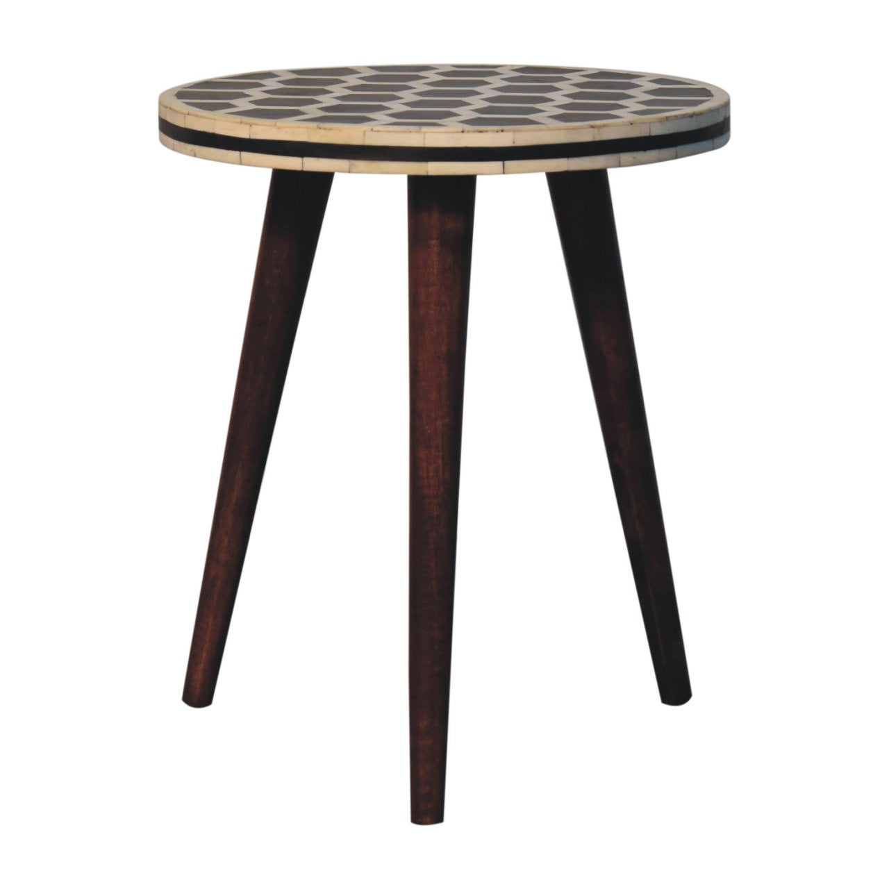 Solid Wood Bone Inlay With Honey Tripod Stool Caramel Finish, Dark Brown