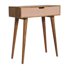 Solid wood Mini Pink Dressing Table, 4 Compartments, Nordic Legs, Pink and Light Brown